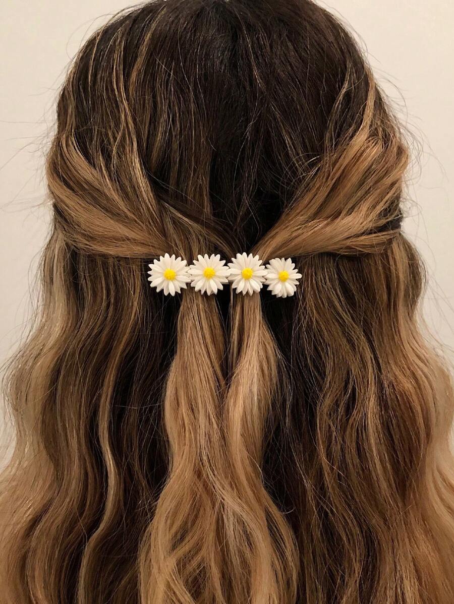 1个迷你雏菊时尚发夹，带弹簧，甜美女士花朵发饰，适合日常佩戴，女士发饰，学生用品，发夹 - 彩色 - 查看 1