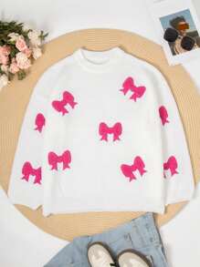 Bow Graphic Dropped Shoulder Long Sleeve Casual Loose Pullover Sweater For Women - Multicolor - View 3