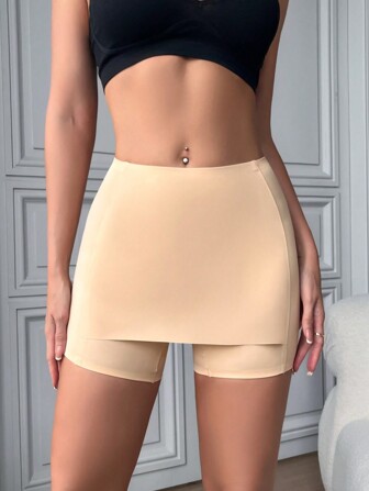 Pantis tipo short para mujer, de tela sólida y delgada, suaves y cómodos, sin costuras - Albaricoque