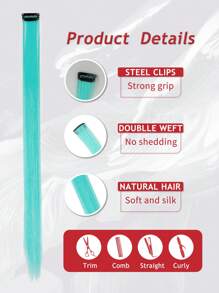 5 PCS Cadet Blue Colored Clip In Hair Extensions 20 Inch Long Straight Hairpieces Clip In Synthetic, Halloween Cosplay Dress Up Fashion Party Christmas New Year Gift For Women Christmas New Year Carnival Music Festival Use(Cadet Blue) - Cadet Blue - View 6