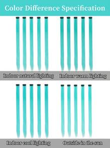 5 PCS Cadet Blue Colored Clip In Hair Extensions 20 Inch Long Straight Hairpieces Clip In Synthetic, Halloween Cosplay Dress Up Fashion Party Christmas New Year Gift For Women Christmas New Year Carnival Music Festival Use(Cadet Blue) - Cadet Blue - View 7