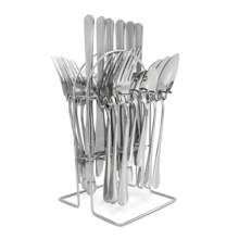 ANDROMEDA INC 24 Piezas Set De Cubiertos De Acero Inoxidable Incluye 1 Estante De Almacenamiento - Plateado - Ver 3