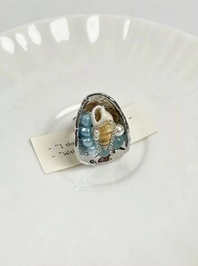 1 件夏日海滩度假时尚独特魅力高端手工天然绿松石串珠贝壳不对称开口戒指，适合女性日常、派对、约会、音乐节、新年、情人节、母亲节礼物 - 彩色 - 查看 14