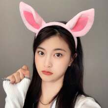 1 pieza Diadema de orejas de cerdo, accesorio para la cabeza con orejas de animales de peluche para suministros de fiesta temática de cumpleaños - Rosa - Ver 3