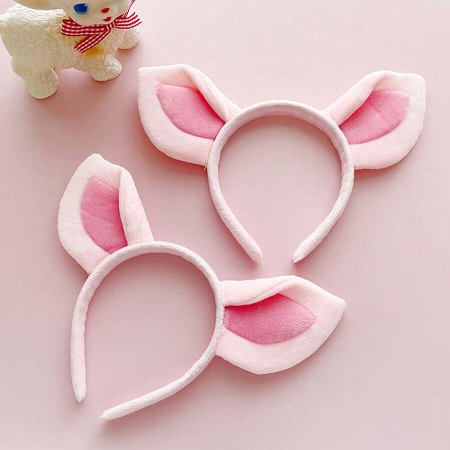 1 pieza Diadema de orejas de cerdo, accesorio para la cabeza con orejas de animales de peluche para suministros de fiesta temática de cumpleaños - Rosa - Ver 1