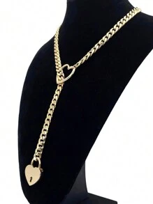 1pc Valentine's Day Unique Fashion Love Lock & Key Hollow Chain Pendant Necklace, Men Women Couple Gift Jewelry For Party, Daily Wear Valentines,Mom,Mother,Mother's Day,Gift - Gold - View 4