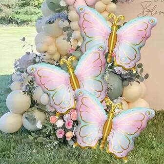 Paquete de 2 globos delicados con diseño de mariposa para fiestas de cumpleaños y decoraciones festivas, globos de mariposas de dibujos animados coloridos para props de fotografía de cumpleaños, aniversarios y decoración de escenas de fiesta, decoración de habitaciones, decoración interior, Día de San Valentín de vuelta a la escuela