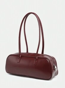 1pc Vintage Minimalist Bow Decor Large Capacity Shoulder Bowling Bag, Suitable For Date, Street, Party - Burgundy - View 4