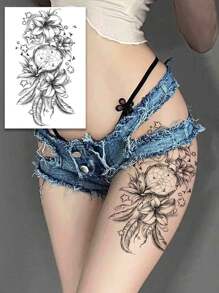 1pc Temporary Tattoo Sticker Set With Stars, Lilies, Feathers, Cute And Sexy Female Water Transfer Waterproof Tattoo, Realistic Disposable Fake Tattoo Sticker, Unisex, Suitable For Waist, Abdomen, Back, Thighs, And Arms, Body Art Can Cover Scars, DIY Gift