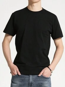 4 Piezas hombres de moda de color sólido suelto cuello redondo camiseta, cómodo suave transpirable camisas de los hombres, los hombres tops - Gris - Ver 3
