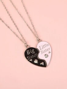 2入組大姐姐小妹妹BFF吊墜項鍊（適合女孩和女士），適合作為生日禮物、姐妹禮物、姐妹情項鍊