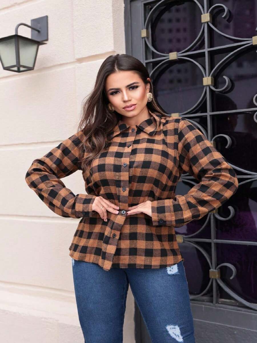 Women Blouses - 鏽棕色 - 查看 1