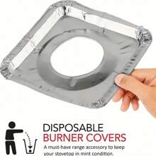 50pcs Gas Stove Burner Cover, Disposable Aluminum Stove Burner Lining, 8.5 "Square Heat-Resistant Gas Stove Protector, Thick Stove Top Cover For Gas Burners, Kitchen Tools, Kitchen Supplies, And Household Kitchen Supplies - Silver - View 6