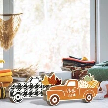 Putuo Decor 普陀裝飾2入組卡車造型木質桌面裝飾，Hello Fall，家居農家辦公室咖啡館桌面裝飾，秋天感恩節禮物 - 彩色 - 查看 7