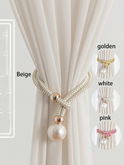 2pcs Faux Pearl Window Curtain Tiebacks, Suitable For Home Curtains Gifts Birthday Graduation