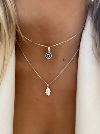 2 יחידות סט שרשרת רב שכבתי פשוט אופנתי לעין הרע, זמין בזהב וכסף לחופשות נשים, תאריך, מתנה וללבוש יומיומי