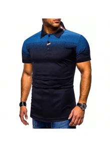 Hombre letras estampado cuello redondo manga corta casual fit camiseta Hombre primavera verano, cambio de color, manga corta, casual, camisa de Polo de trabajo, regalo para novio, marido, familia, transpirable, moda y casual, versátil para todos los días. - Azul - Ver 3