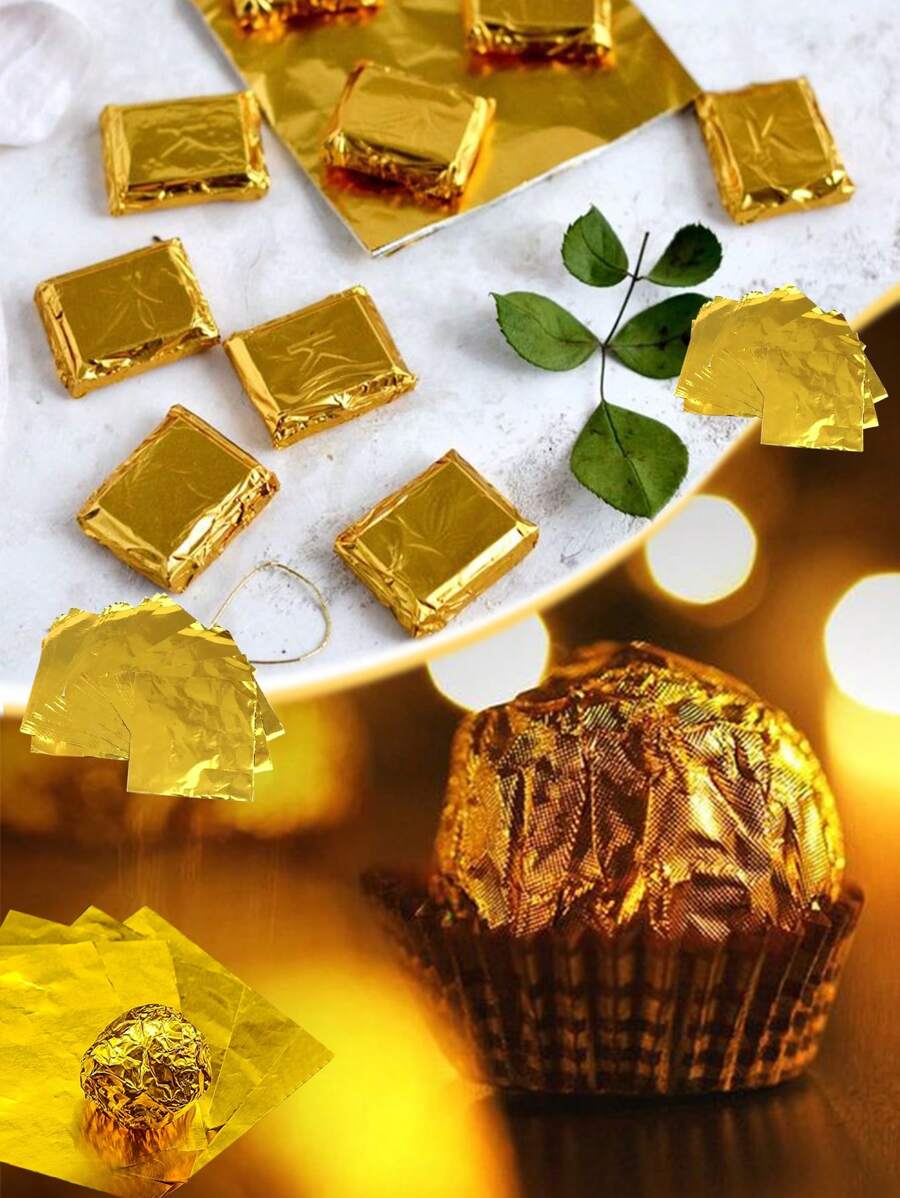 100pcs Gold Foil Candy Chocolate Wrappers, Suitable For Party, Wedding, Banquet, Birthday, Family Gathering Candy Chocolate Packaging, Halloween Candy Wrapping Paper - Multicolor - View 1