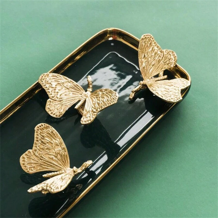 黃銅蝴蝶櫥櫃旋钮，蝴蝶抽屜把手，衣櫥旋钮櫥櫃旋钮現代抽屜旋钮，適用於家居裝飾 - 金色 - 查看 1