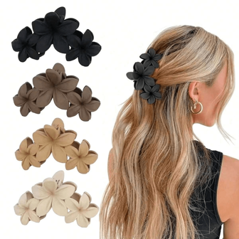 1/4pcs Matte Flower Hair Clip For Women, Non-Slip Hawaiian Style Crocodile Banana Hair Clip, Strong Hold, Beach Hair Accessory, Large Chrysanthemum Hair Clip,Flower Claw Hair Clips Hair Jaw Clip Hair Clamps Hair Clutch Hair Catcher Clip