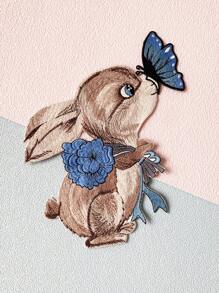 1 pièce Autocollant en patch de tissu brodé de lapin, applique de broderie d'animal de dessin animé, badge brodé DIY, matériel de couture