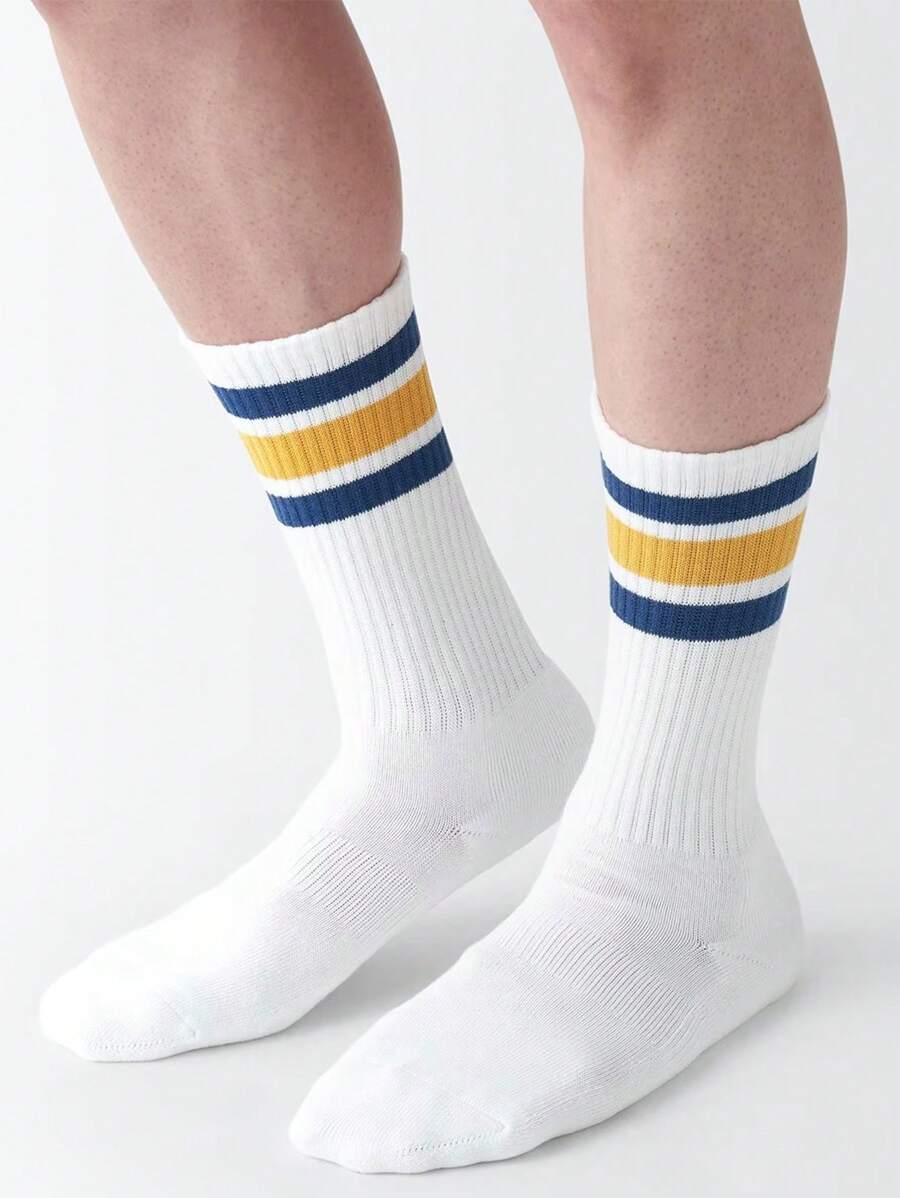 1 Paar gestreifte Socken für Damen & Herren, bunte Drei-Streifen Überknie Skater Socken, Europäische & Amerikanische Größen, Premium Material, Herbst & Winter