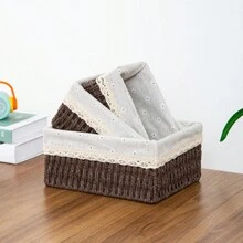 Modern Minimalist Handmade Woven Desktop Storage Basket With Lining, Suitable For Storing Keys, Snacks, Table Items, Underwear, Paper And More, Can Be Disassembled And The Lining Fabric Is Removable And Washable. - Multicolor - View 2