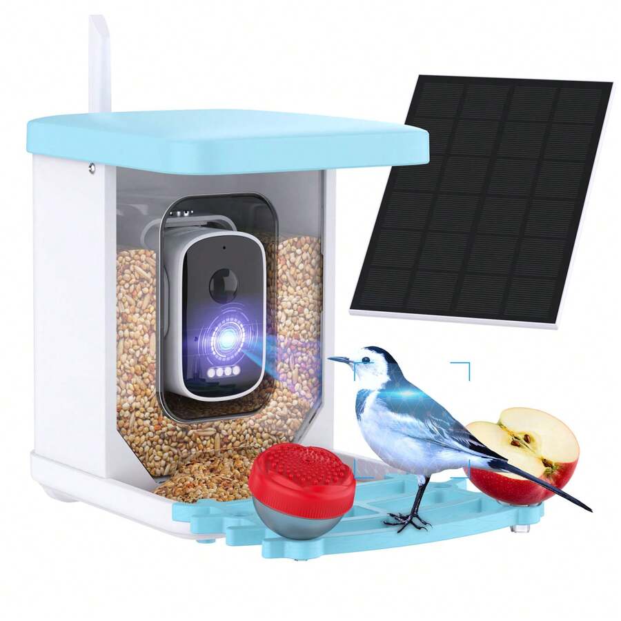 Smart Bird Feeder With Camera Solar Powered, 4MP AI Identify Wild Bird Watching Camera, Auto Capture Bird Videos & Motion Detection, DIY Add-Ons & Hummingbird Feeder For Bird Watching Lover - 藍色 - 查看 1