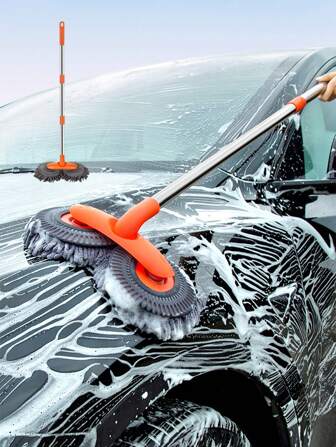 1 st 3-delad löstagbar biltvättmopp med teleskophandtag i rostfritt stål och dubbelhuvudborste