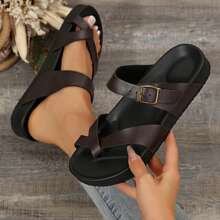 Women's Platform Sandals With,Cushion & Thick Soles On Flat Sandals For Summer Ultra ,Comfort Adjustable Slides Slip - Brown - View 5