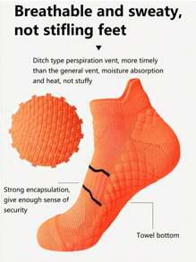 Sports Outdoor Unisex Professional Sports Socks, Suitable For Outdoor Cycling, Running, Basketball, With Towel Bottom, Shock Absorptio And Skid-Proof Design, Comfortable And Breathable Sports Socks. - Orange - View 3