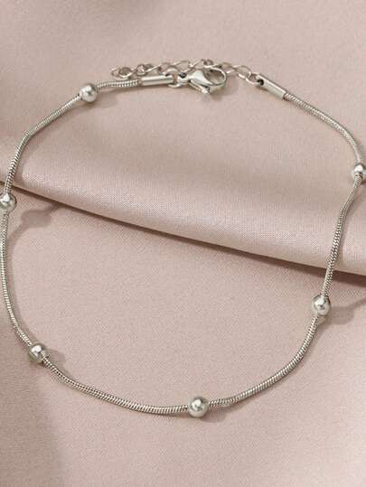 1pc Simple & Elegant European And American Style Gold Stainless Steel Snake Bead Chain Anklet Suitable For Daily Wear, Women