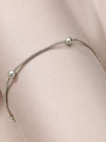 1pc Simple & Elegant European And American Style Gold Stainless Steel Snake Bead Chain Anklet Suitable For Daily Wear, Women