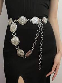 Kim loại cổ điển hình bầu dục có khóa trang trí dây chuyền thắt lưng, dây thắt lưng cho trang phục thường ngày của phụ nữ, thích hợp cho trang phục - Bạc - Xem 1