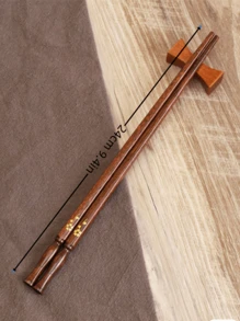 Natural Wooden Flower Pattern Chopsticks, Anti-Mold, Anti-Slip, Easy To Clean Wooden Crafted Chopsticks For Home Use,School Supplies