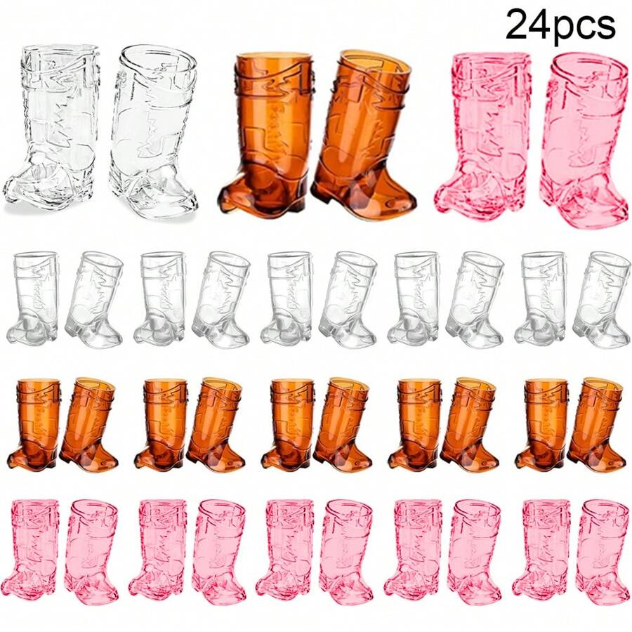 24pcs Mini Plastic Boot Cups 1oz Cowboy Boot Shot Glass Reusable