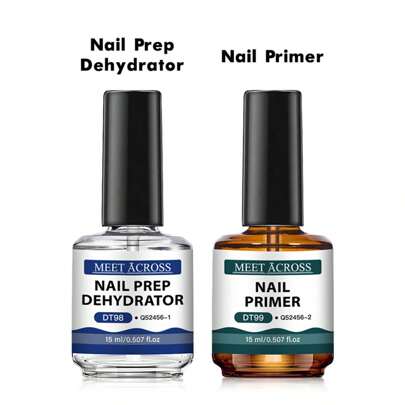 MEET ACROSS 2 piezas de 15 ml de esmalte de uñas en gel, desengrasante y imprimador sin ácido para preparación natural de uñas, desengrasante y capa base con secado al aire, imprimador superior de alta adherencia para acrílico en polvo sin necesidad de lámpara UV/LED, kit de manicura, regalo para mujeres