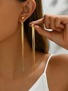 قرط ذو شراشيب طويلة مطلي بالذهب عيار 18 قيراط من الفولاذ المقاوم للصدأ، تصميم شخصي، إبداعي، أنيق، رومانسي، رجعي، موضة كورية، عادي، متعدد الاستخدامات، هدية للنساء، الأزواج، للاستخدام اليومي، التنقل، الشارع، الحفلات، المهرجانات