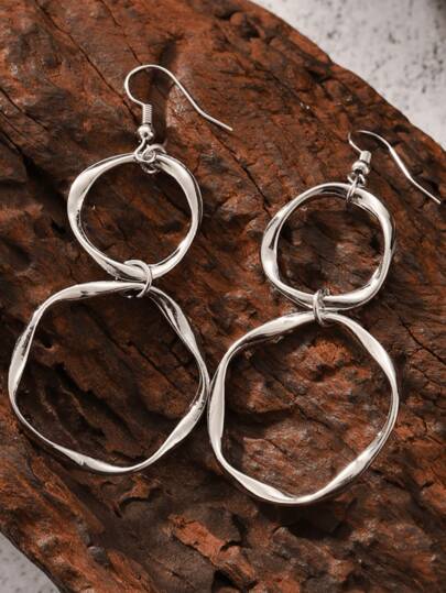 1pair INS Style Simple Hollow Round Earrings For Women, Personalized & Exaggerated Geometric Alloy Ear Drops, Suitable For Daily Wear