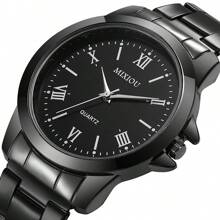 1 pieza Reloj de cuarzo de moda empresarial para hombre con correa de acero inoxidable, con números romanos, simple y elegante, adecuado para uso diario o como regalo