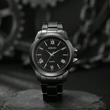 1 pieza Reloj de cuarzo de moda empresarial para hombre con correa de acero inoxidable, con números romanos, simple y elegante, adecuado para uso diario o como regalo