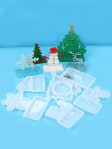 1set Christmas Resin Silicone Molds, 3D Santa Snowman Crystal Ornament Molds For Home Office Decor Desk Topper Art Craft