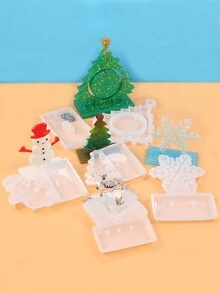 1set Christmas Resin Silicone Molds, 3D Santa Snowman Crystal Ornament Molds For Home Office Decor Desk Topper Art Craft