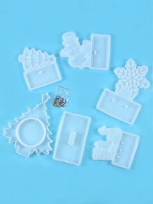 1set Christmas Resin Silicone Molds, 3D Santa Snowman Crystal Ornament Molds For Home Office Decor Desk Topper Art Craft