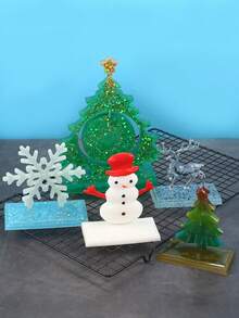 1set Christmas Resin Silicone Molds, 3D Santa Snowman Crystal Ornament Molds For Home Office Decor Desk Topper Art Craft