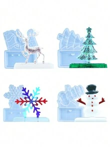 1set Christmas Resin Silicone Molds, 3D Santa Snowman Crystal Ornament Molds For Home Office Decor Desk Topper Art Craft