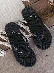 Women's Solid Color Minimalist Fashion Flip Flops, Suitable For Outdoor, Beach, Pool, Bathroom Wear, Spring/Summer - Black - View 6