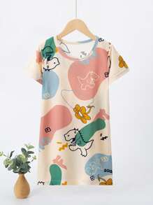 2 件套少女短袖卡通印花休闲连衣裙套装 - 彩色 - 查看 3