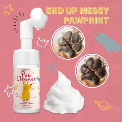 PETSIN Paw Cleaner - Sữa Rửa Mặt Tạo Bọt Không Cần Rửa Cho Chó Mèo | 3,4 Fl Oz | Nhẹ nhàng và an toàn | Mùi dễ chịu | Làm sạch sâu bàn chân thú cưng | Bao gồm bàn chải silicon mềm có thể tháo rời