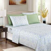 Elegant Comfort Luxury 4/6pcs Floral And Striped Sheet Set 16 Inch Deep Pockets - Ultra Soft Machine Washable Luxury 6-Piece Bed Sheet Set - Fade And Wrinkle Resistant Premium Hotel Quality Twin/Full/Queen/King/Cal King Bedding Set- 6PC Sheets For Daily Use, Dorms, Guest Rooms, Christmas Decorations Gifts, Cozy Winter Styles (4pcs For Twin Size Sheet Set) - 波浪水族 - 查看 2